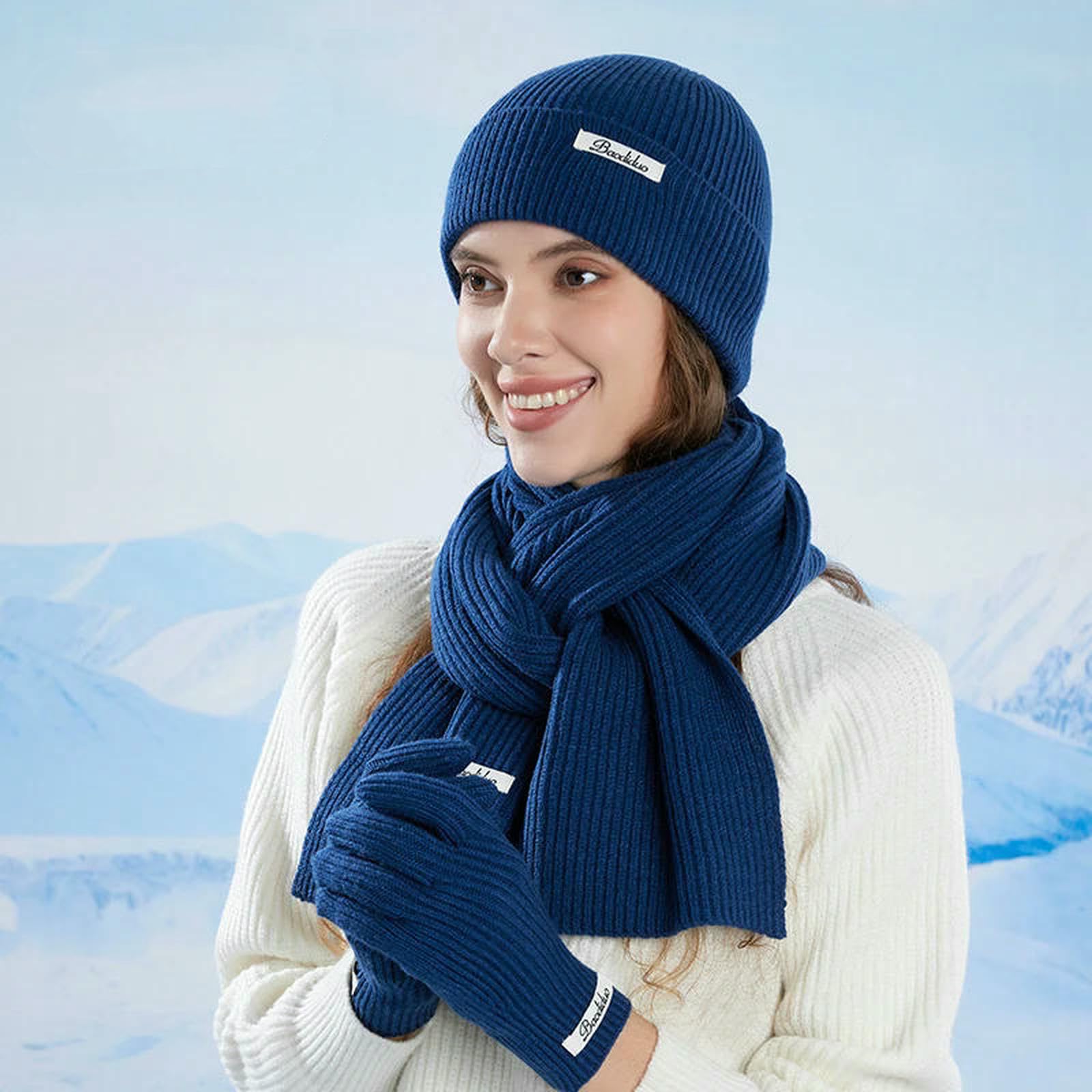 Mütze,Schal & Handschuh-Sets 3-teiliges Winter-strickmütze-Set Für Damen, Schal-Handschuhe-Set, Burgunderrot, Bequem, Outdoor-REIT-Set-Kaffee 1-55-60cm