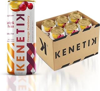 KENETIK Caffeine-Free Focus Drink – Brain Fuel for Mental Clarity and Cognitive Endurance, Sugar-Free, Bioidentical Ketones (D-BHB), 12oz – 6 Pack, Orange Cranberry