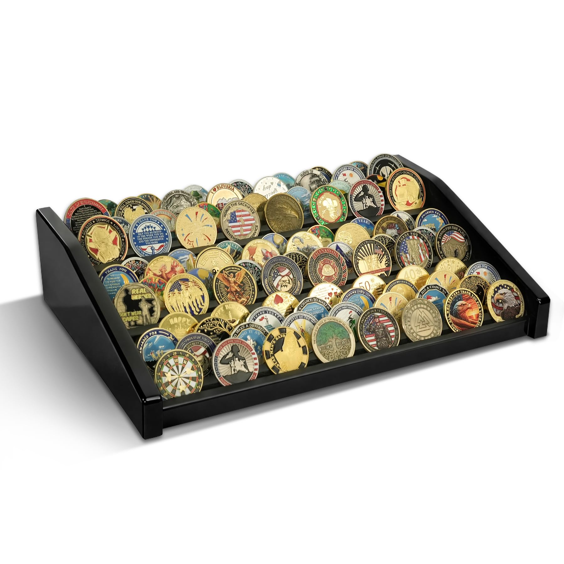 ASmileIndeep 12-Row Wooden Challenge Coin Display Holder