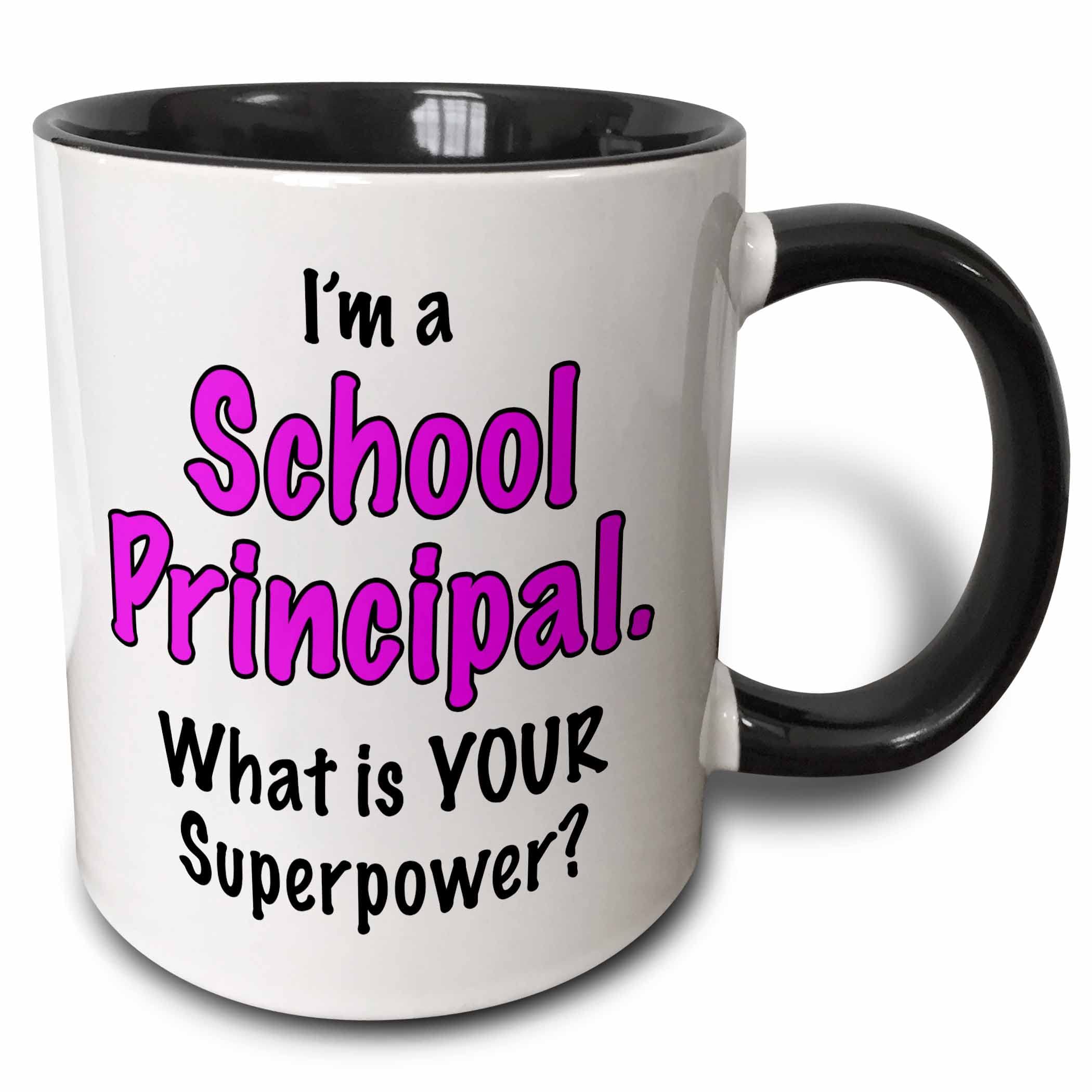 3dRose I'M A School Principal What Is Your Superpower Pink Two Tone Mug, 11 Oz, Black