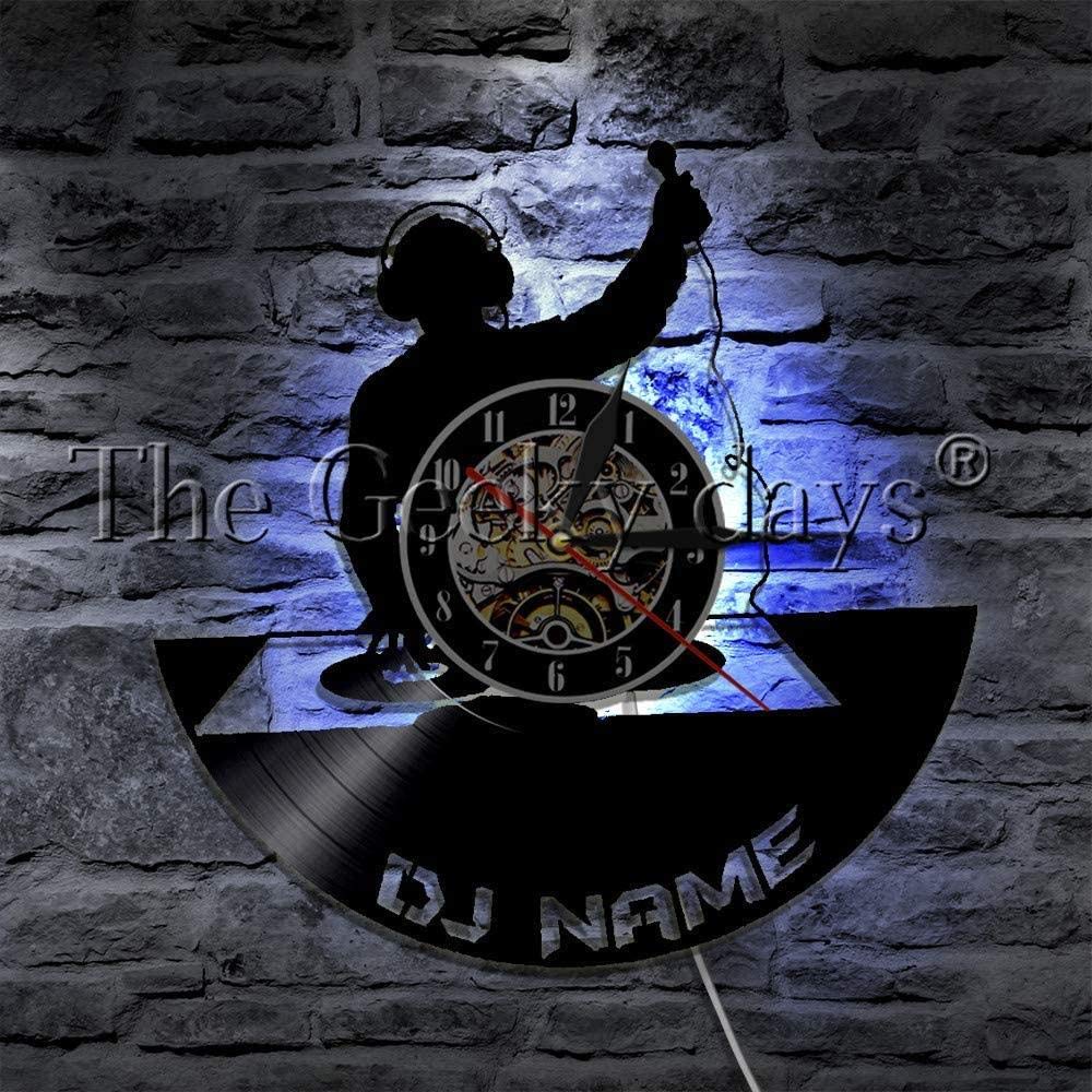 1 Piece DJ Personalized Vinyl Record Wall Clock Personalized Name Glowing LED Lamp Disco Music Party Decorative Lighting for DJ Gift