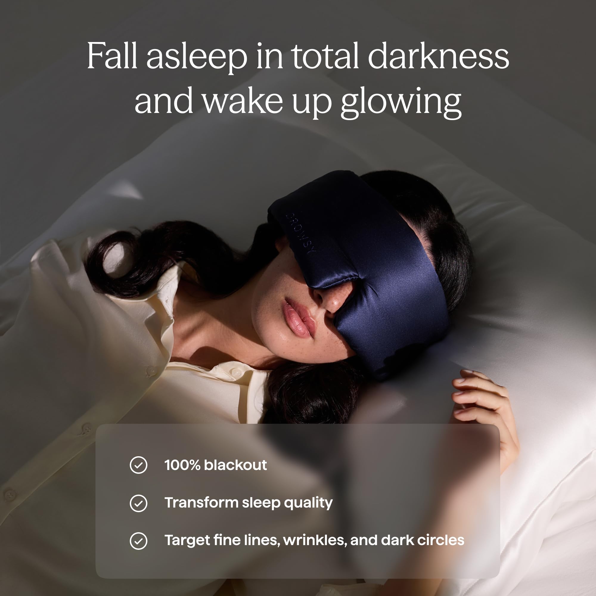 DROWSY Silk Sleep Mask - Face-Hugging, Padded Cocoon for Luxury Sleep in Total Darkness - 100% Pure Mulberry Silk, Skin-Hydrating & Adjustable (Midnight Blue) — Amazon image 3