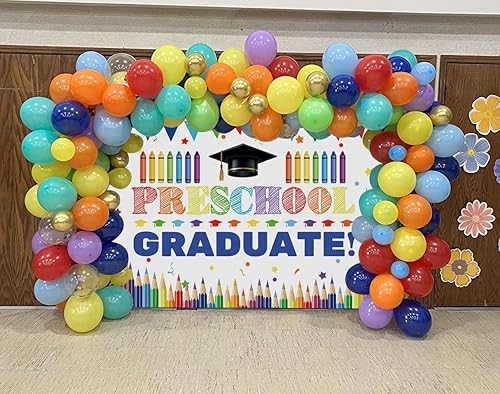 Miniatura 3 de Pancarta de fondo de graduación preescolar para jardín de infantes, felicitaciones de graduación de preescolar 2023, fondo escolar, decoración de