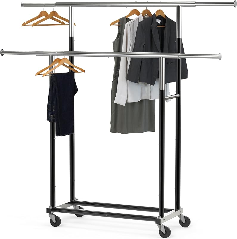 Perchero para colgar ropa con varillas dobles estándar, negro | Ancho extensible de 30,5 a 48 pulgadas