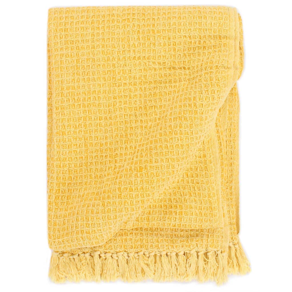 Couverture chaude en coton 220x250 cm jaune moutarde isolante pour hiver