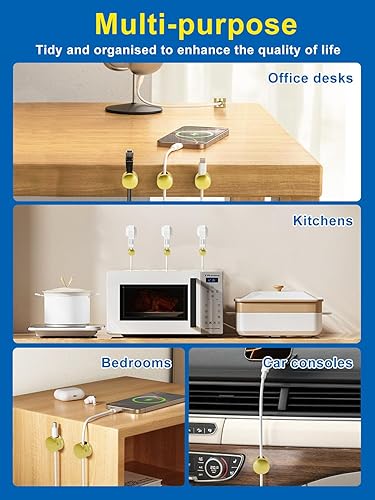 Miniatura 7 de Paquete de 3 clips de gestión de cables mejorados con base adhesiva extragrande, soporte para cargador de teléfono de sujeción más fuerte para