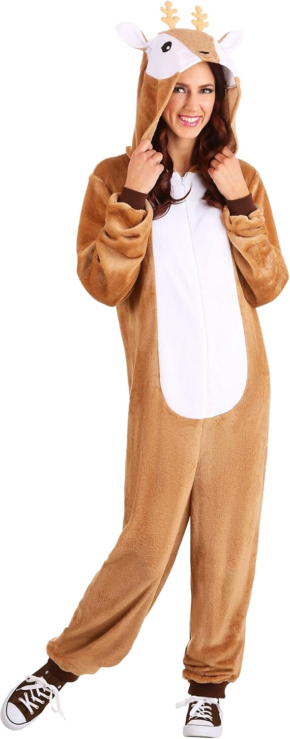 Women?s Fawn Deer Onesie Cozy Deer Costume for Adults Fawn Onesie Pajamas