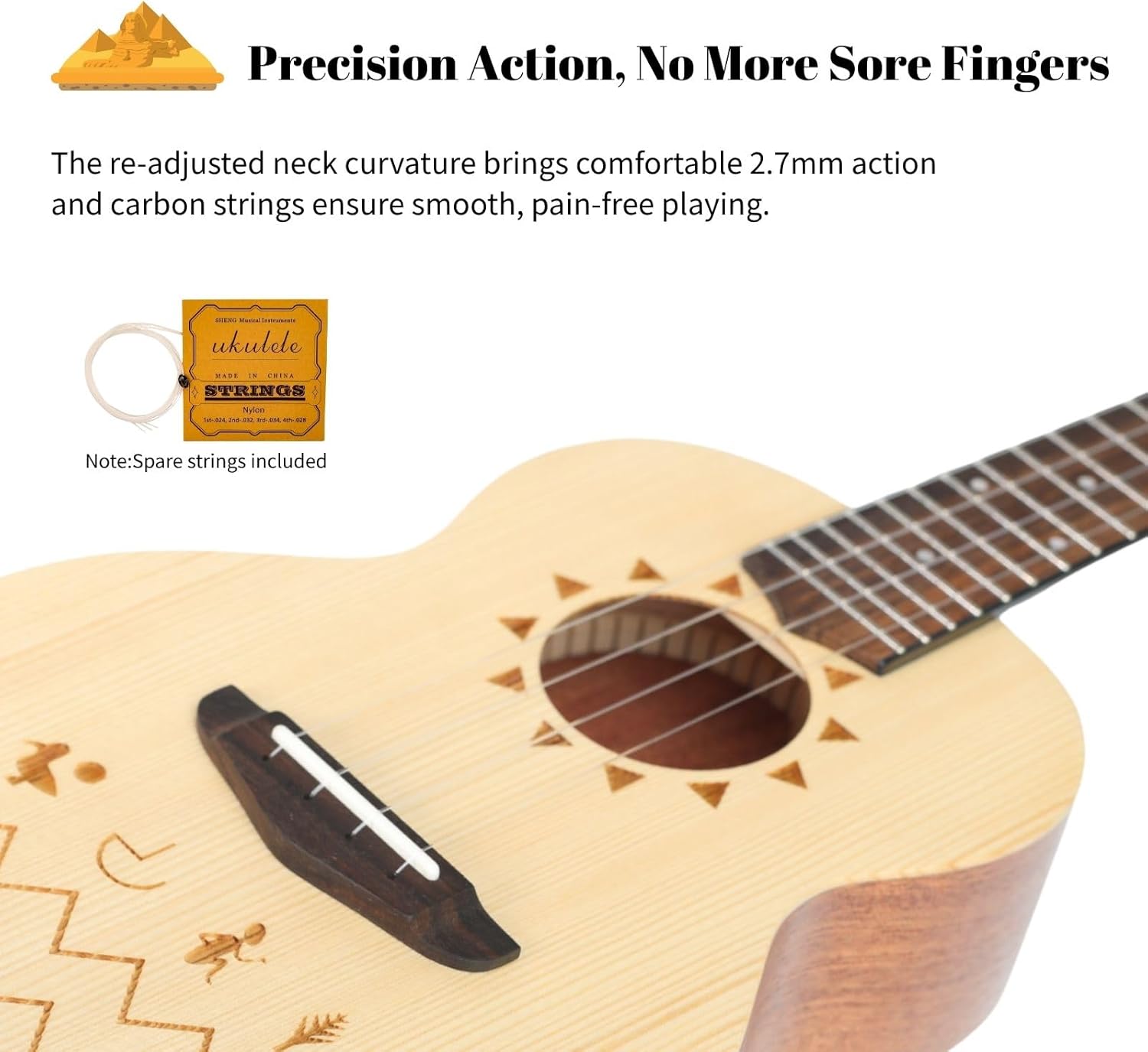 TODO Concert Ukulele Spruce Solid Top 23 Inch : The Nile Ukulele for Adults & Beginners Kit with Carbon Strings, Bag, Strap