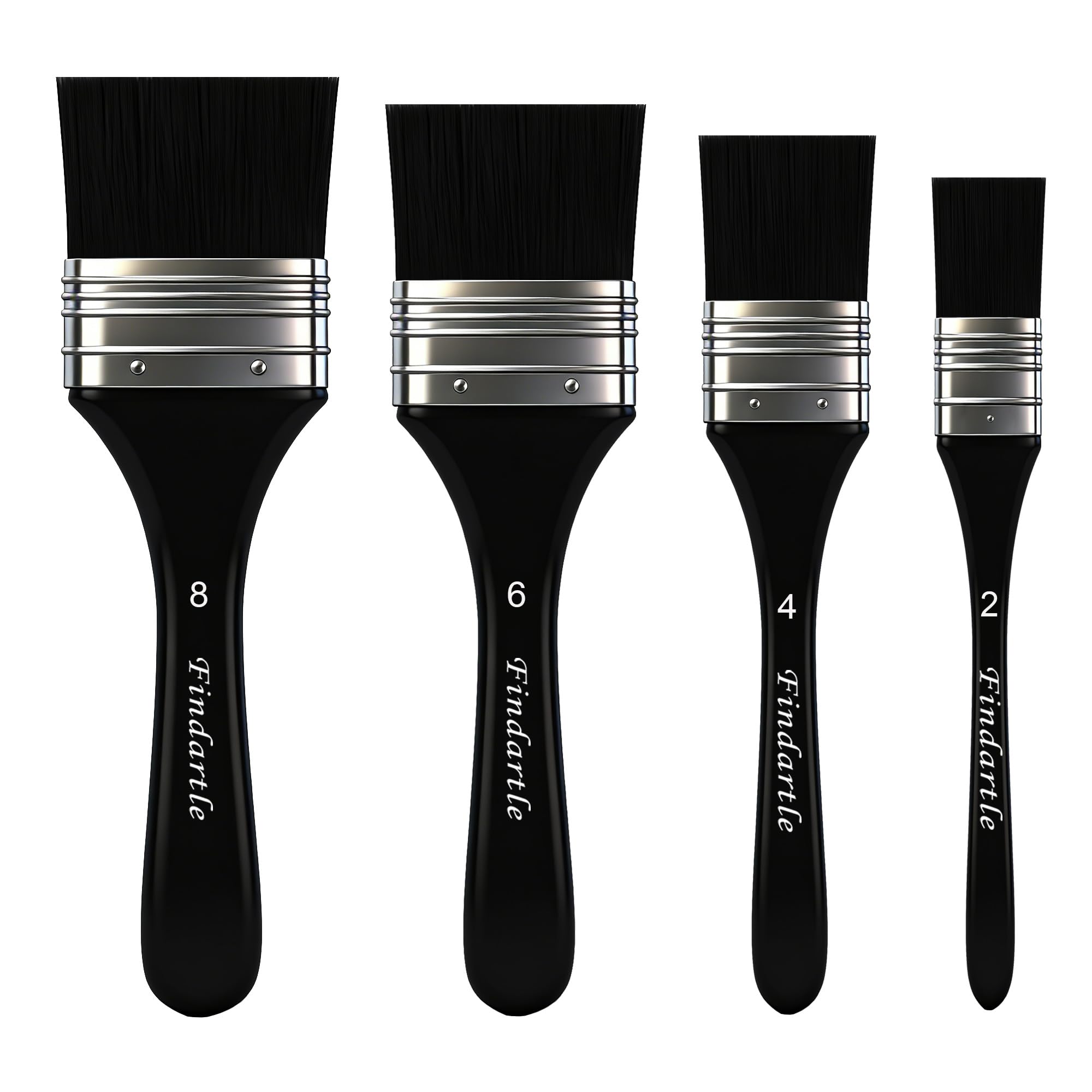 Findartle Flat Paint Brushes,4 Sizes Wide Flat Brushes For Acrylic Watercolour oil Gouache Painting,Artist Paint brush For Large Area Coloring, Detail Blending, Illustration,Landscape (Black)