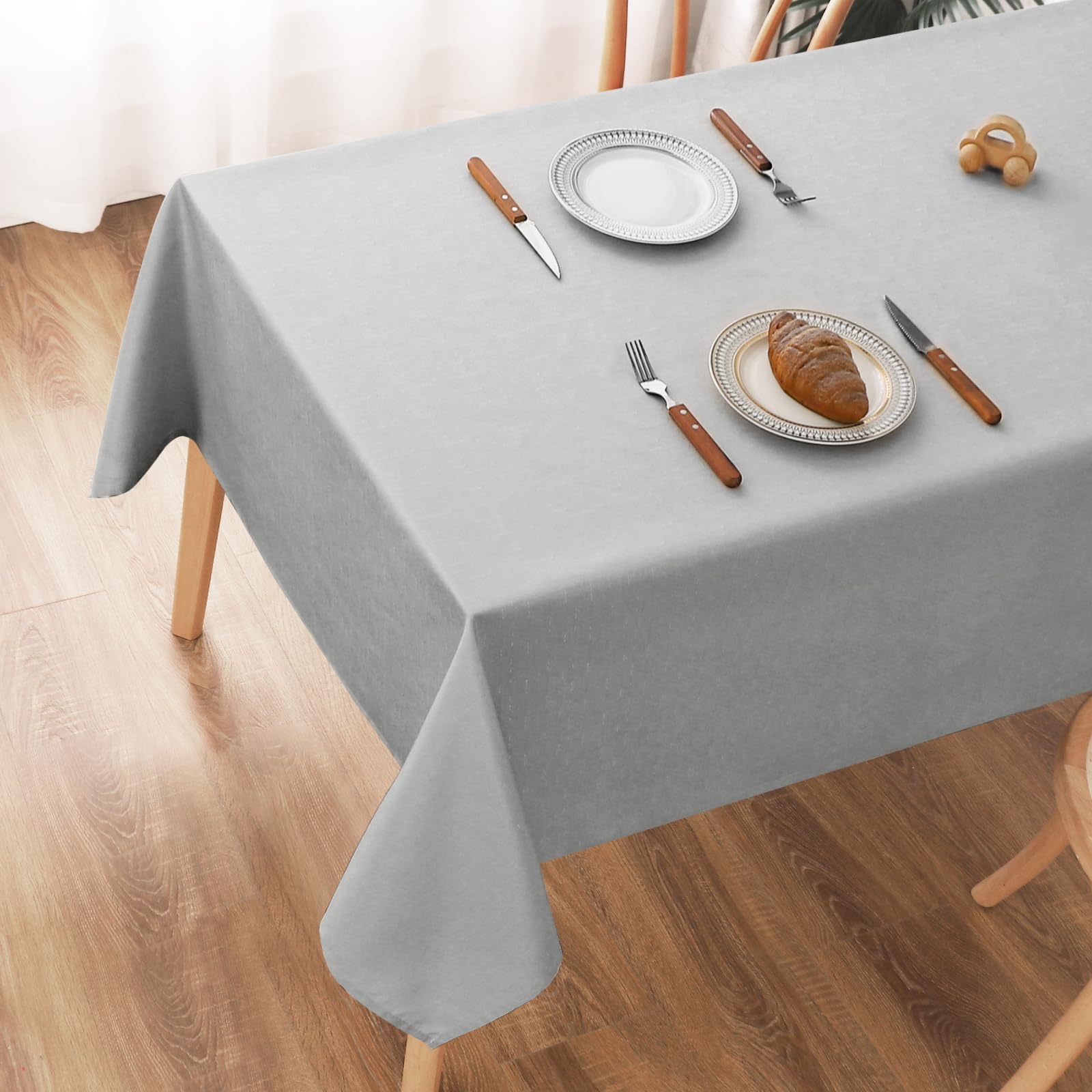 AooHome Tablecloth 100X140cm, Lightgrey Faux Linen Tablecloths Washable Polyester Tablecloth Water-repellent with Lotus Effect, Durable Scratch Resistant for Living room, Dining room, Balcony, Garden