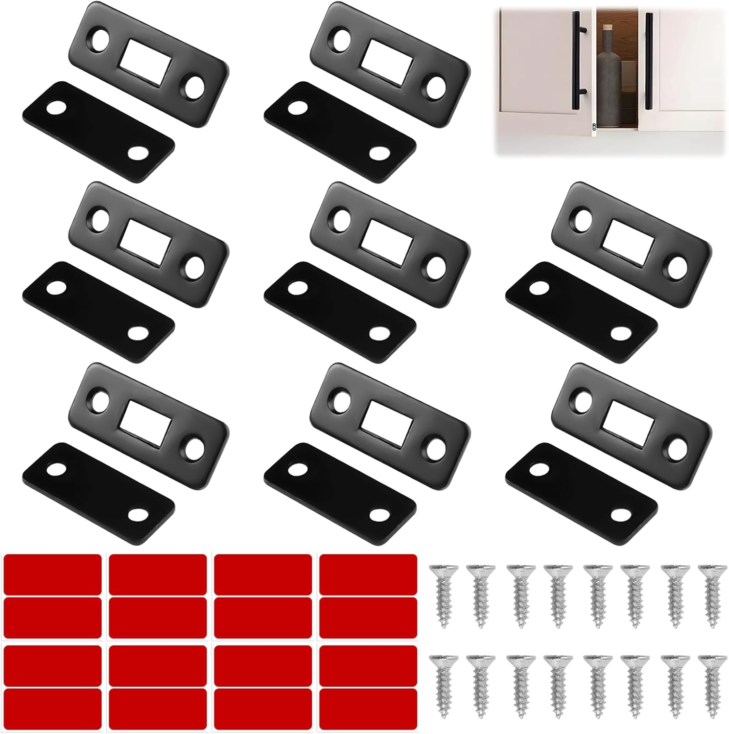 Pack of 8 Magnetic Catch Magnets for Cabinet Doors, Magnetic Door Closer, Ultra Thin, Cabinet Magnets, Self-Adhesive, Magnetic Closure, Cupboard, Door Magnets for Furniture, Cabinet Doors, Drawers