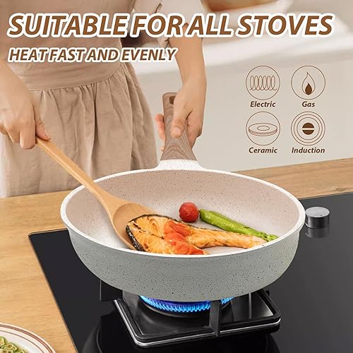 Miniatura 3 de Sartén antiadherente de cerámica, sartén antiadherente de aluminio con mango suave al tacto, sartén de 8 pulgadas (8 pulgadas, rosa claro)