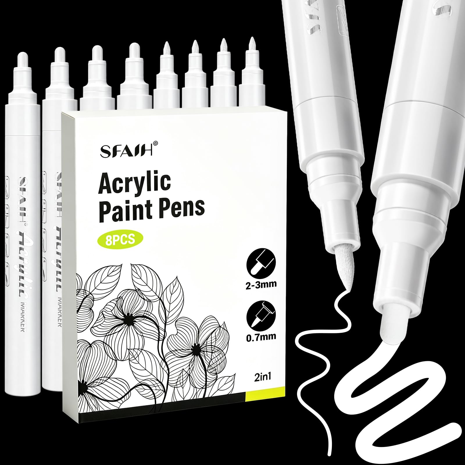 SFAIH 8 Pack White Acrylic Paint Pens Medium Tip &amp; Extra Fine Paint Marker