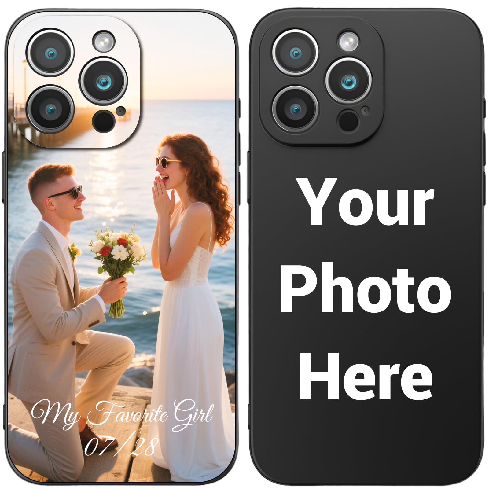 Personalised Phone Case for iPhone 17 16 15 14 13 12 11 (Air/Pro Max/Pro/Mini/XR/Plus/SE) - Custom Photo Matte Liquid Silicone Shockproof Cover, Personalized Valentine's Day Gifts for Couples