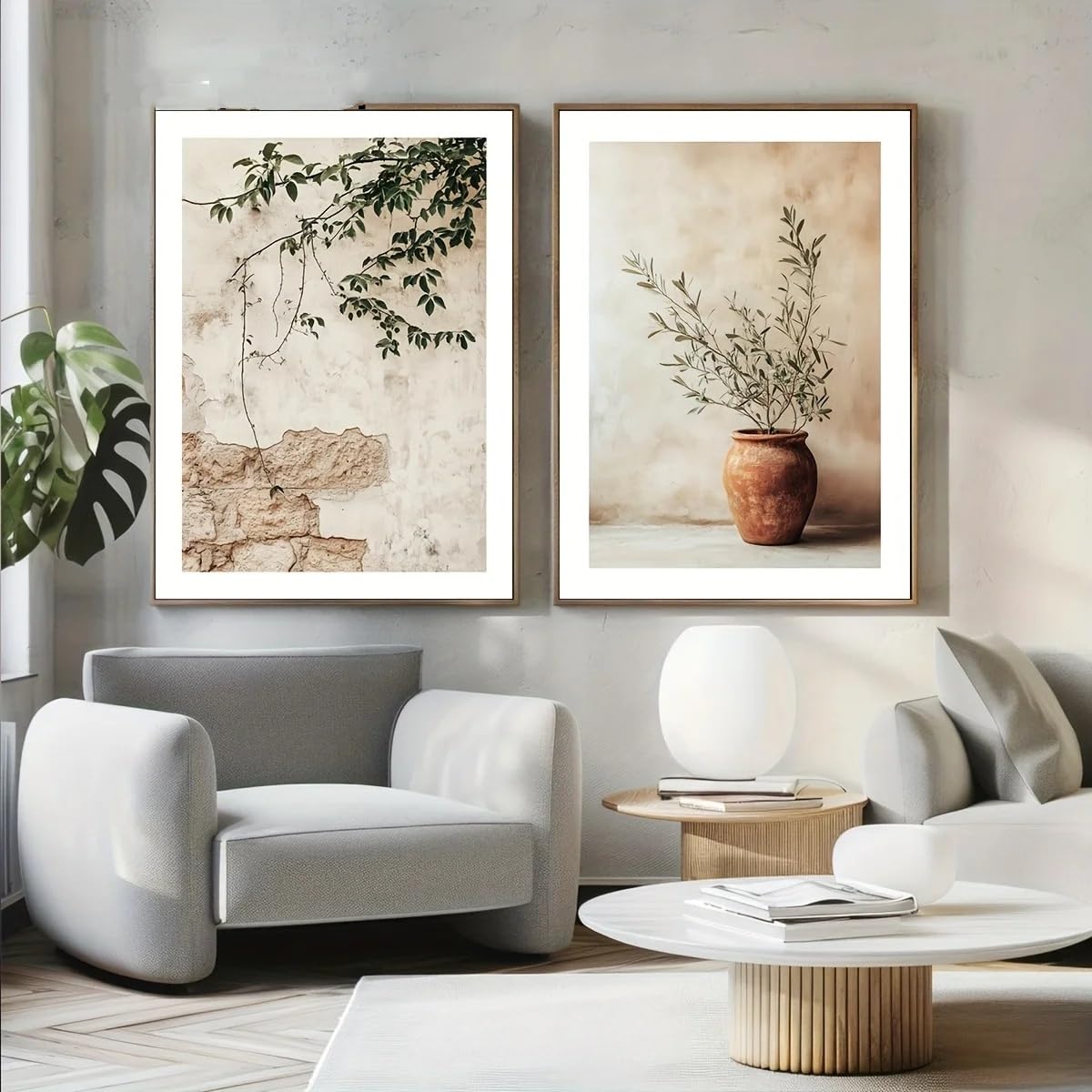 Dittelle Unframed Minimalist Olive Tree Aged Wall Prints, Boho Rustic Mediterranean Wall Art Posters For Living Room Home Decor(30X45cmx2/Frameless)