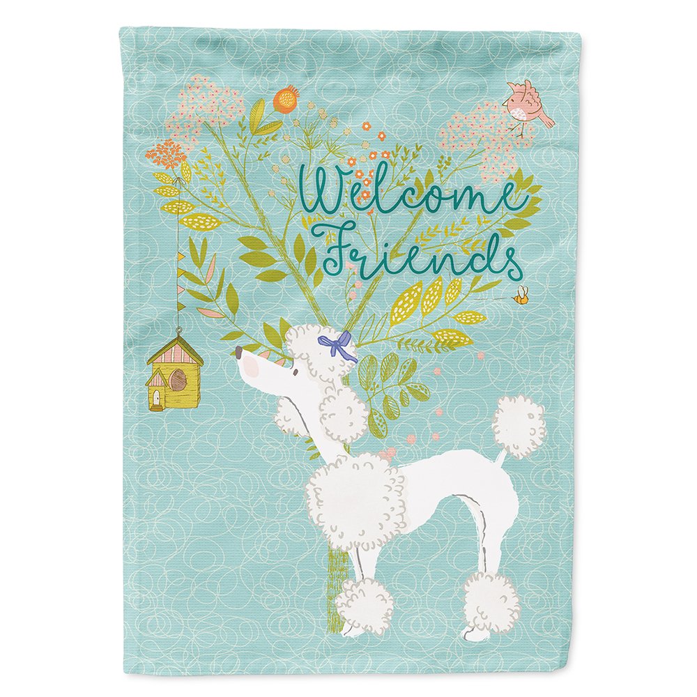 Drapeau caniche blanc grand format pour célébrer l'amour des animaux à l'entrée de votre maison