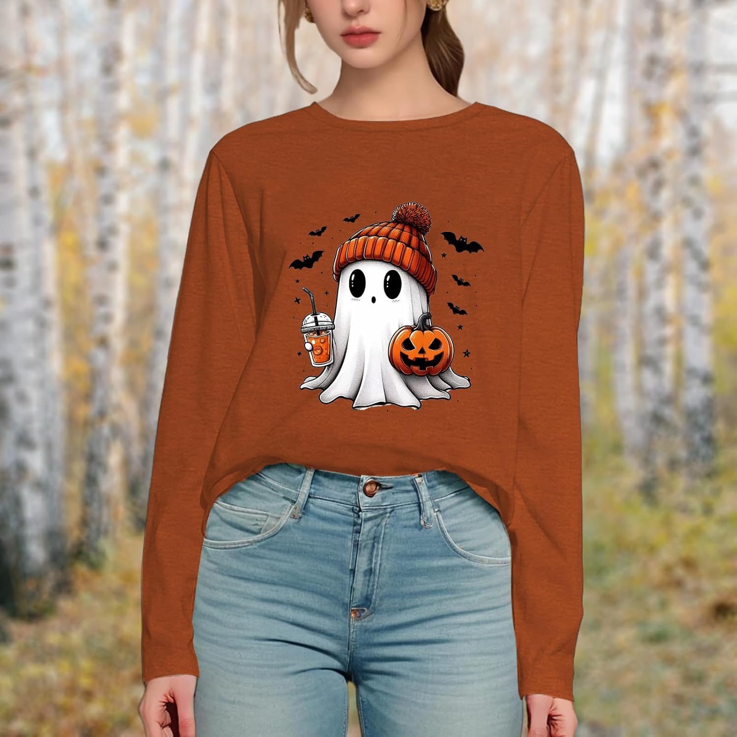 Fall T-Shirt for Women Family Thanksgiving Pumpkin Tops Cute Autumn Thankful Halloween Long Sleeve Graphic Tees - Image 6
