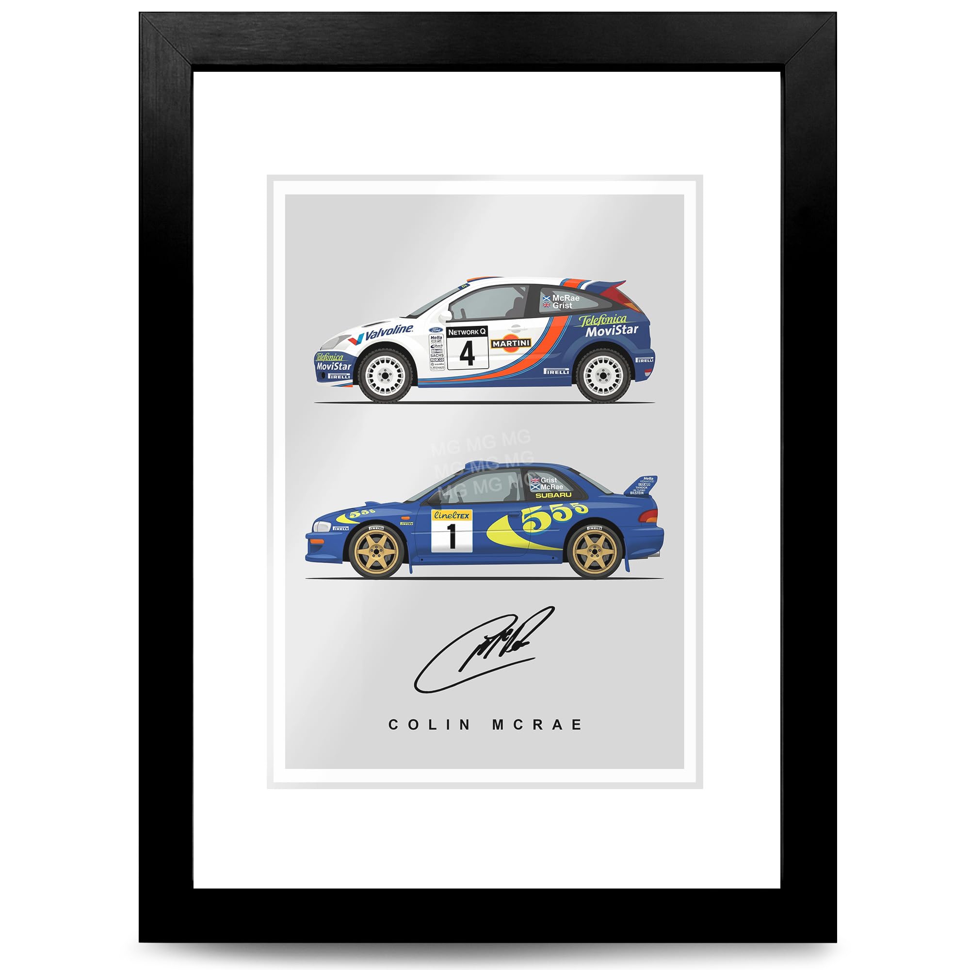 Colin Mcrae Signed Car Artwork Autograph A4 Poster Photo Framed Memorabilia Gift WRC Rally (A4 Black Framed & Mounted) — image 1