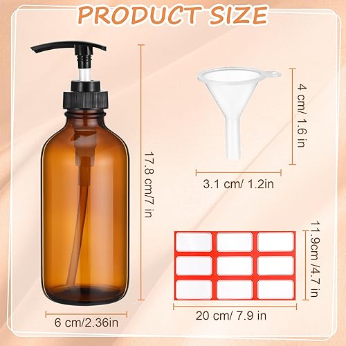 Miniatura 2 de Tanlade 24 botellas de bomba de vidrio de 8 onzas, botella vacía, dispensador de jabón de vidrio con bomba, recipientes recargables y embudos de