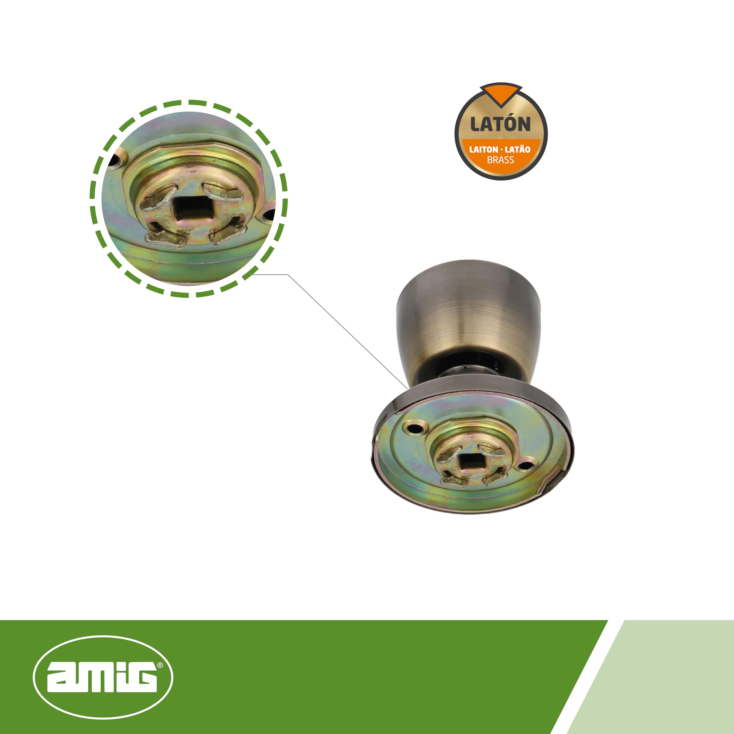 Amig - Brass Leather Door Knob Set, 18,5 x 8 x 8 cm - Image 4