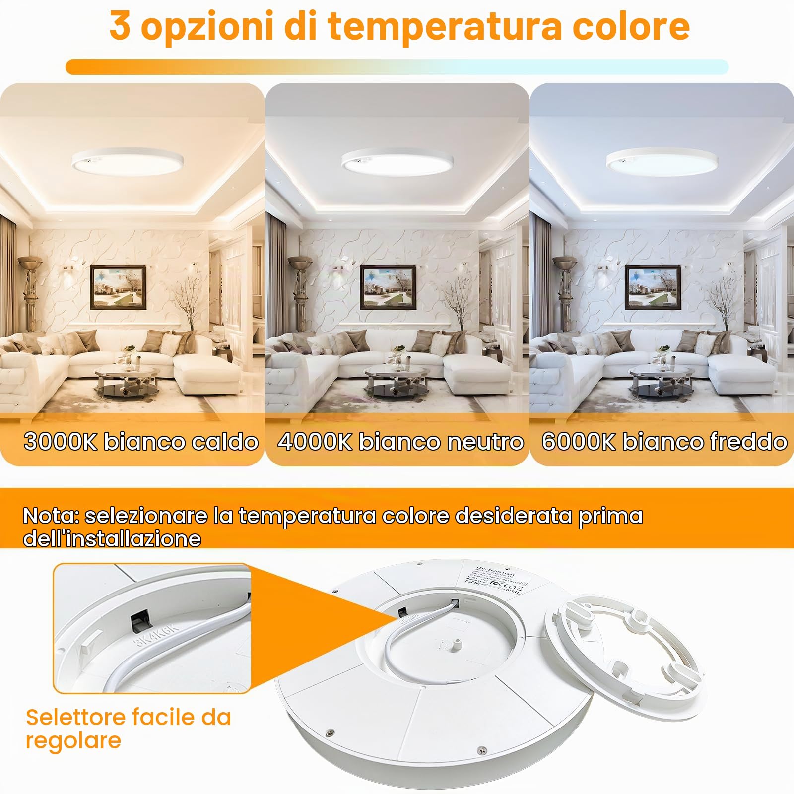 Eleganted 2PC Plafoniera con Sensore di Movimento, 1600 lm Rotonda Plafoniere con Sensore Crepuscolare, 3000K/4000K/6000K, Ø22CM, per Corridoio, Ingresso, Scala