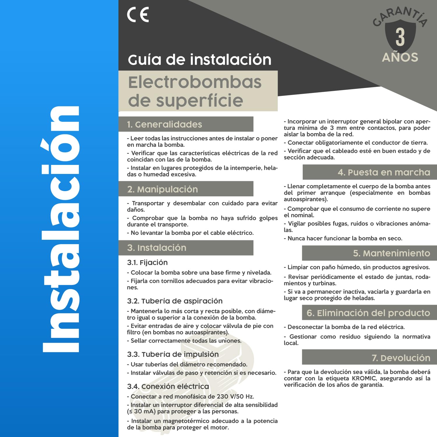 Grupo de Presión Automático 0.5 CV 230V con Prescontrol – Bomba de Agua Doméstica 2000 L/h para Vivienda, Depósito y Riego