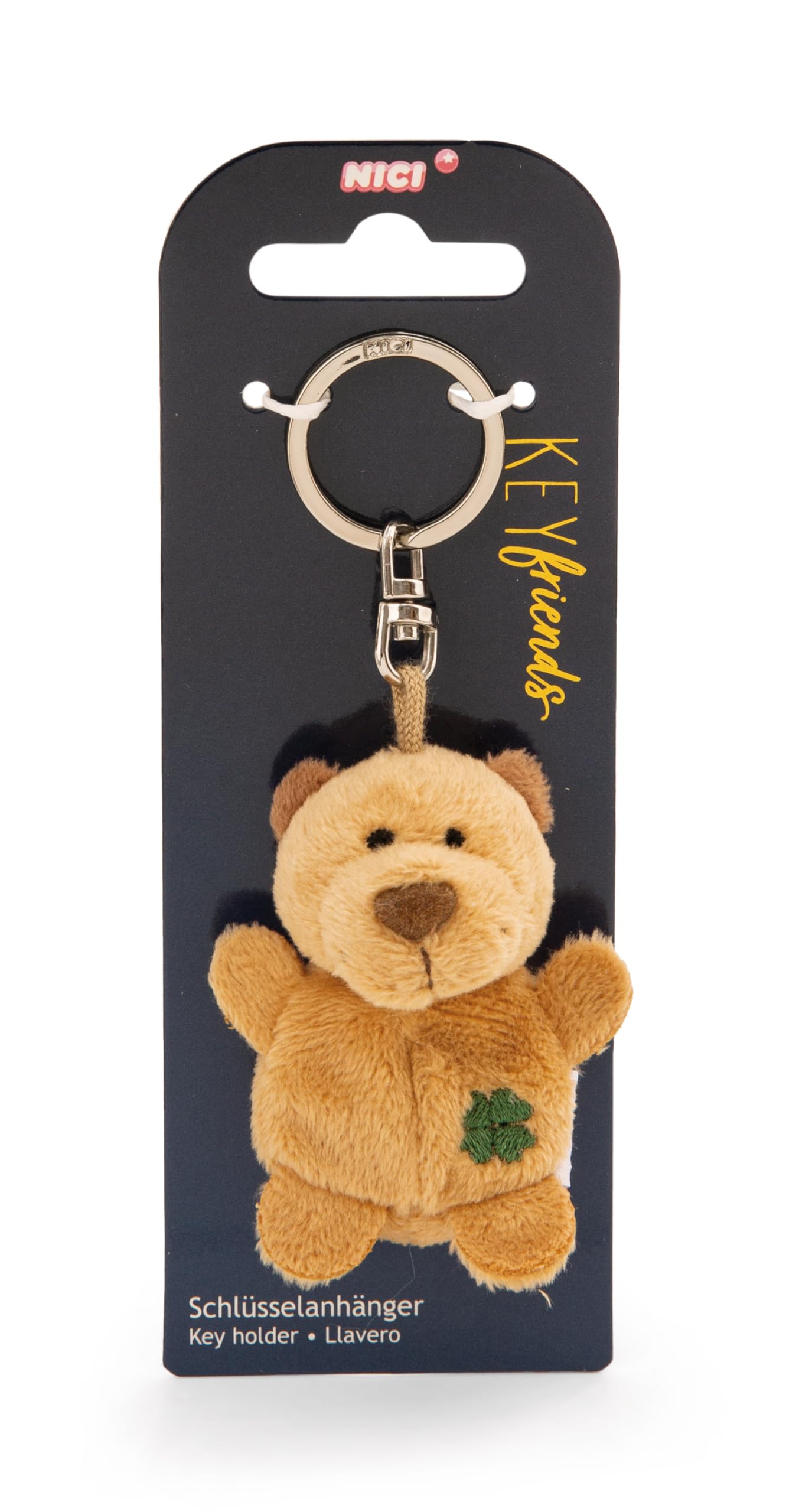 Breloczek miś beżowy z koniczyną 5cm - beżowy - Lojalny towarzysz dla wszystkich grup wiekowych z karabińczykiem, idealny do plecaka, torby, smyczy lub kluczy | 62067