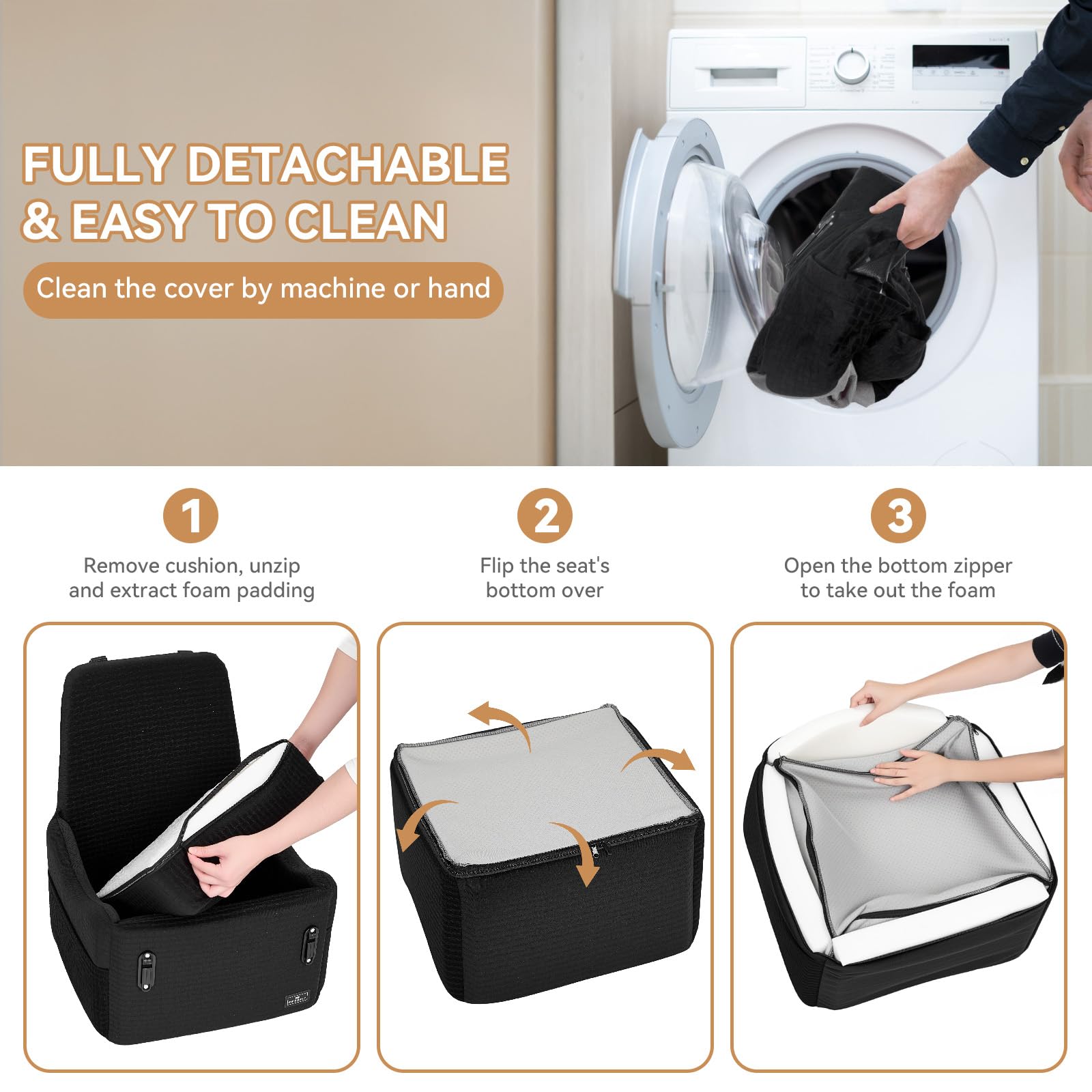 PETSFIT Hundesitz für Auto bis 15 kg – 13cm Memory Foam Booster, Sicherheitsgurt-System, abnehmbarer & waschbarer Bezug, Schwarz