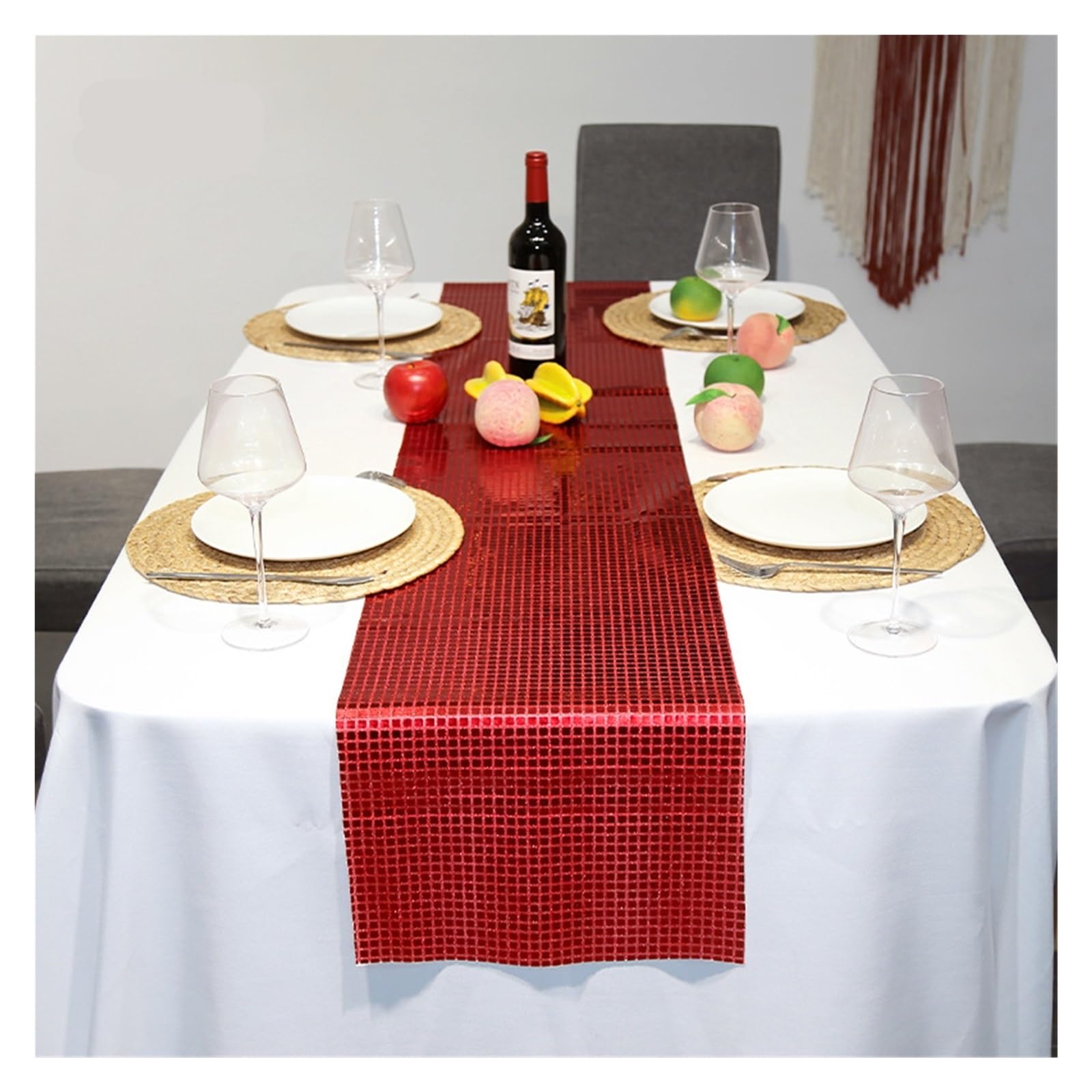 Disco Table Runner Glitter Sequin Disco Table Runner Mirror Gold/Silver/Color Foil Metallic Dining Decoration(Red,30x180cm)