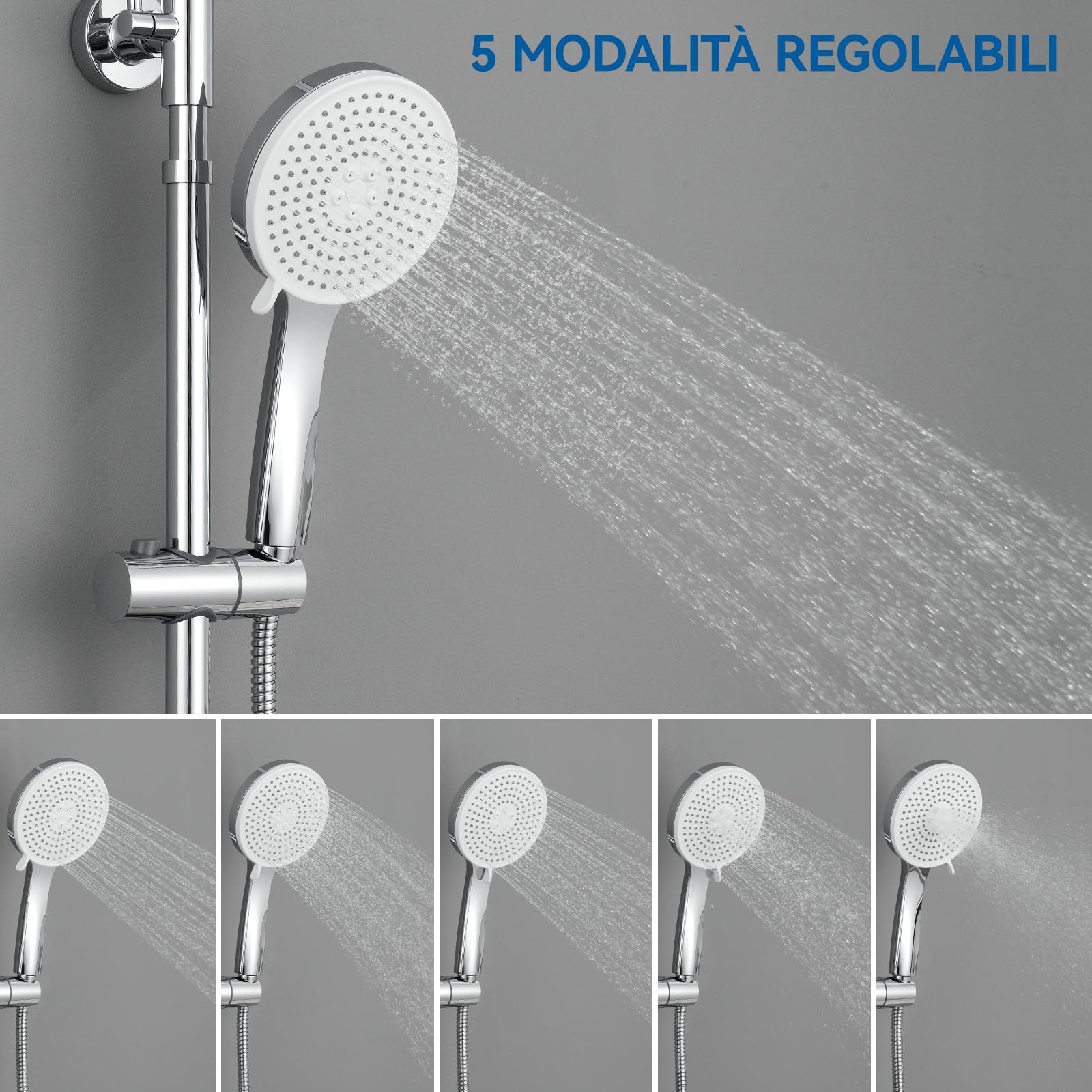 Auralum Colonna Doccia con Miscelatore Termostatico, Set Doccia con Soffione Grande in Acciaio Inox e Doccetta 5 Funzioni, Asta Saliscendi Doccia Altezza Regolabile (Cromato)