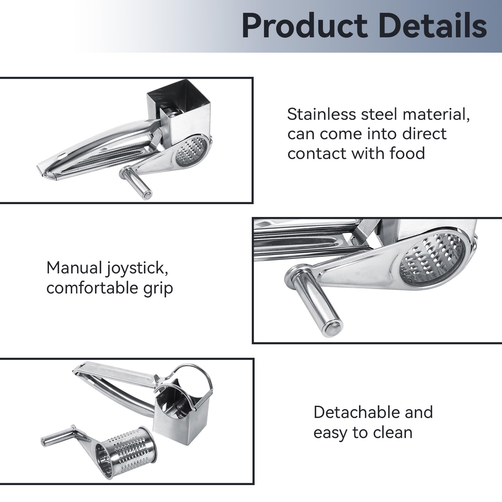 Grattugia Formaggio Manuale In Acciaio Inox - Con 3 Tamburi Intercambiabili, Per Formaggio, Noci, Cioccolato - Foto 4
