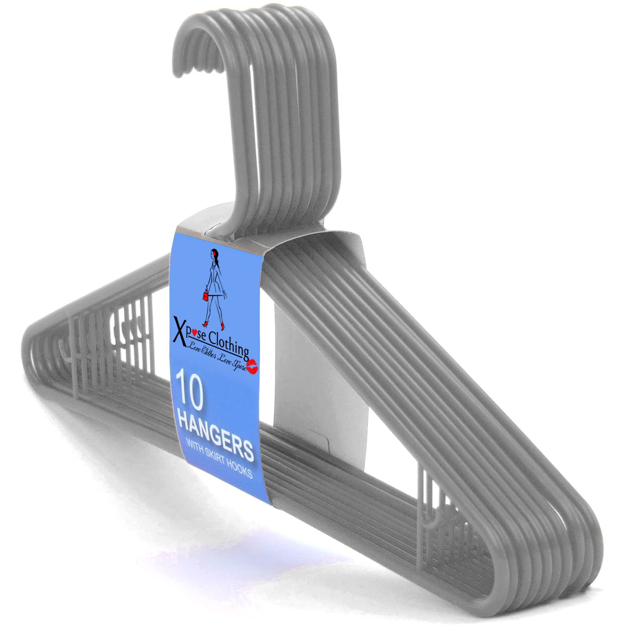 Want Clothing Adult Heavy Duty Colour Plastic Coat Hangers Strong Clothes Hanger for Suit Trousers Bar Coat Jackets Shirts Dresses Skirts Hooks, Space Saving, 42 cm (30, Silver)
