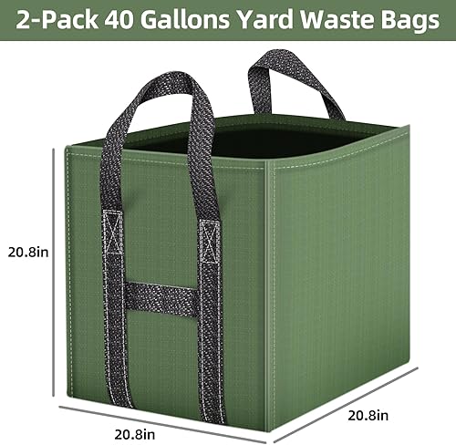 Miniatura 10 de Paquete de 2 bolsas de basura reutilizables de 66 galones, bolsa plegable de alta resistencia para hojas de jardín, bolsas de basura, contenedor de