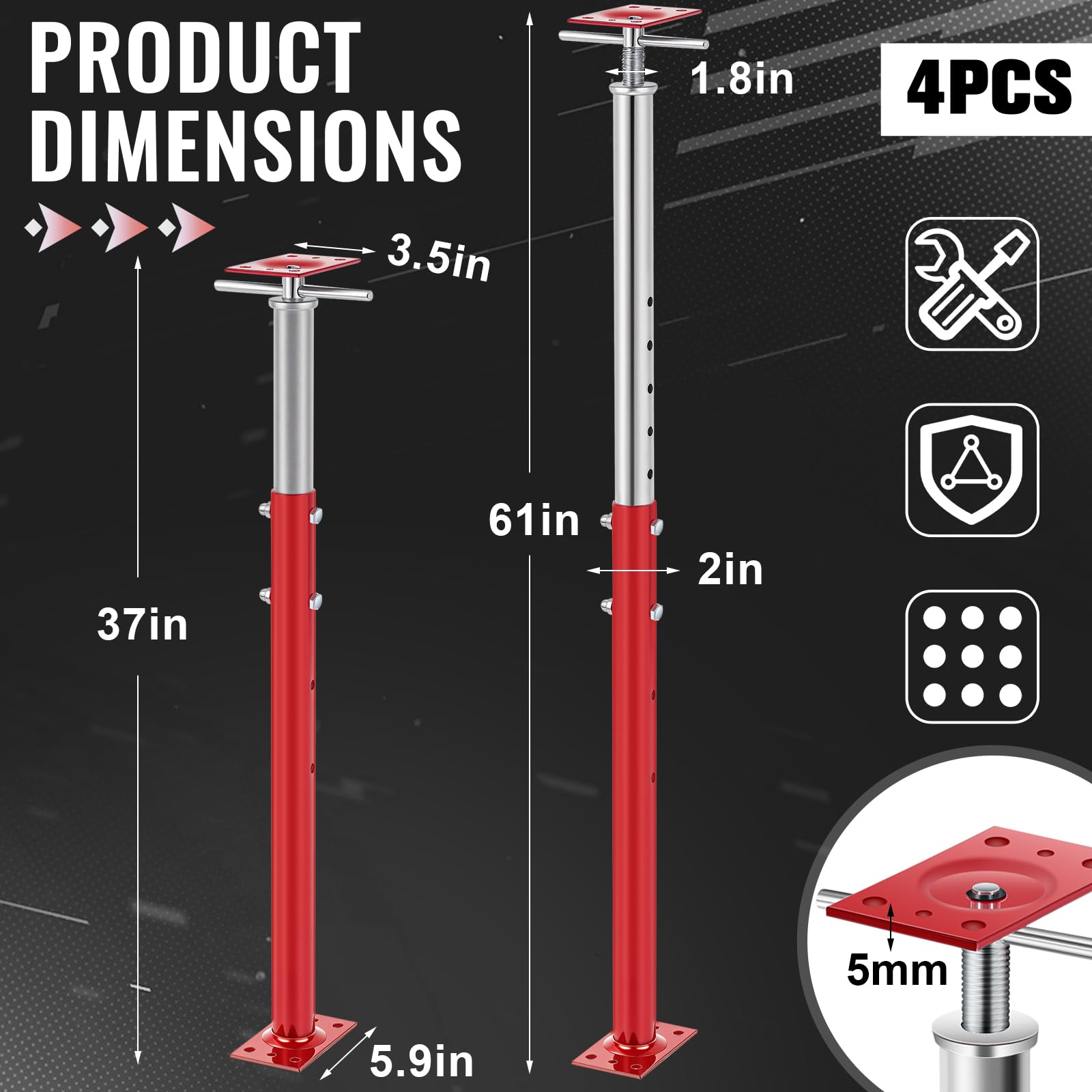Snapklik.com : 2 Pcs Adjustable Jack Post, 37