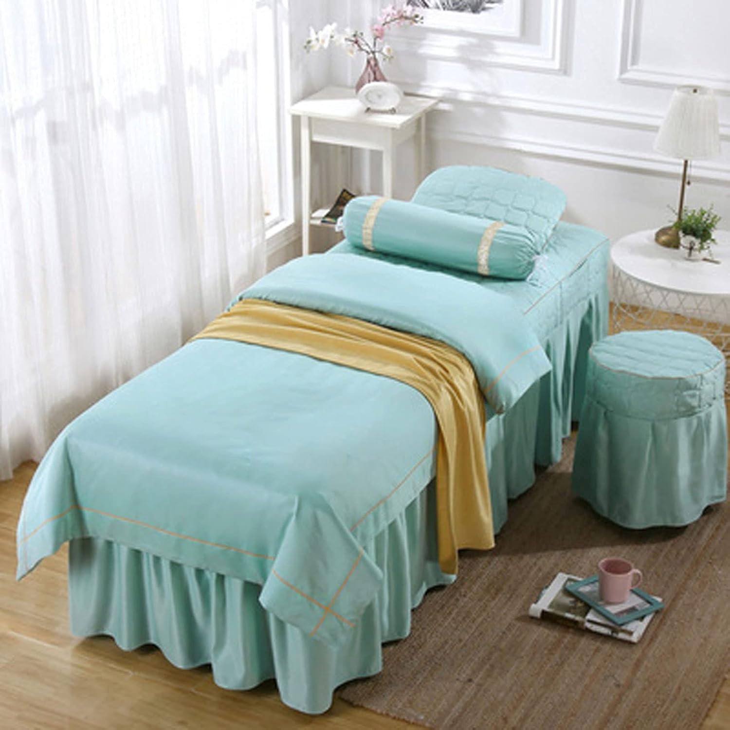 4-Piece Set Tencel Bed Cover Simple High-end Beauty Salon Special Massage Bed Bed Cover Massage Bed Cover (Green 70 x 190 cm)