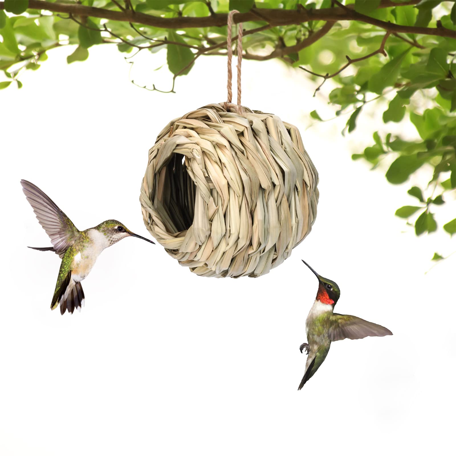 Nichoirs à Oiseaux En Herbe Tressée - Lot De 2 - Pour Colibris, Moineaux - À Suspendre Au Jardin