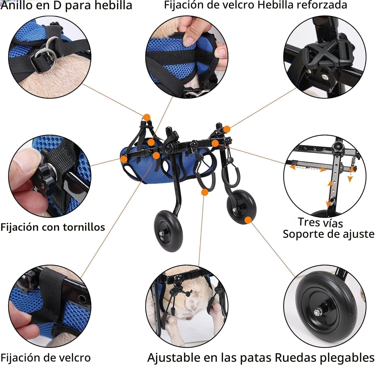 Silla de ruedas para perros, perro discapacitado, carrito de asistencia para perros discapacitados, carrito para perros, ligero, tamaño ajustable, adecuado para perros pequeños y medianos (Azul S)