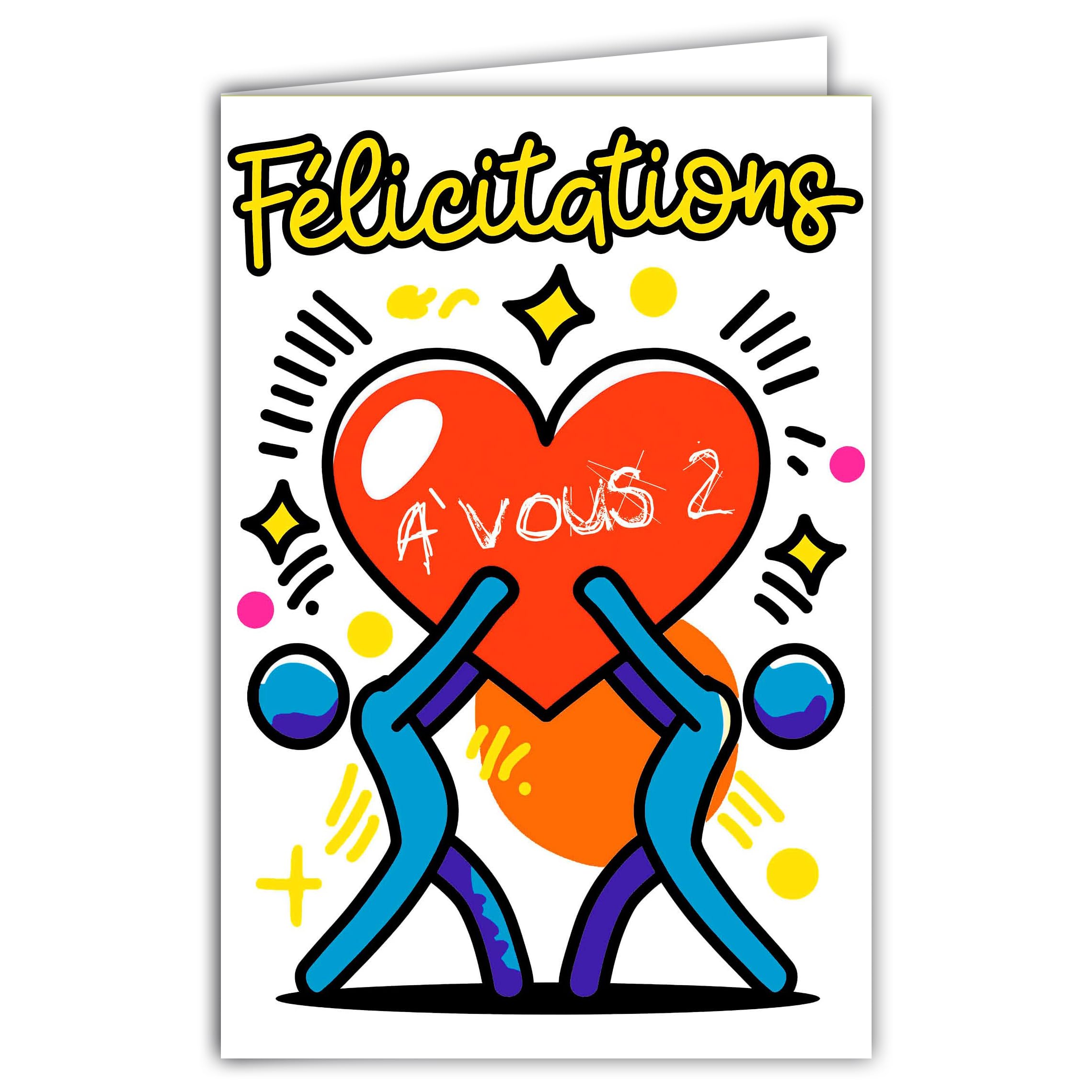 69-8149 Fluorescent Card Congratulations to You 2 for Couple Who Loves PACS Wedding Life for Two Hearts Red Love with White Envelope 12 x 17.5 cm Bright Colours Made in France