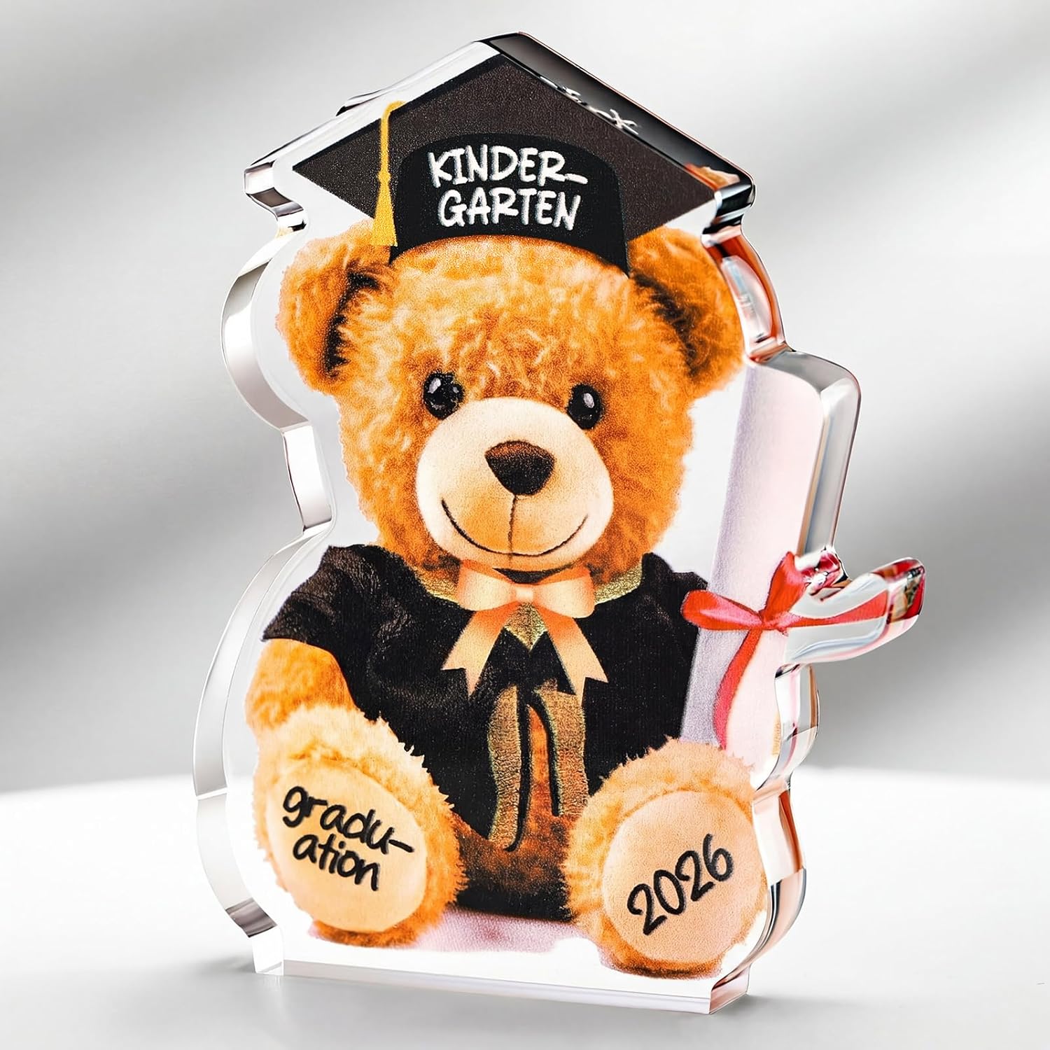 Jetec 2026 Kindergarten Graduation Bear Kindergarten Graduation Gift for Kids Acrylic Teddy Bear Keepsake Paperweight with Grad Certificate Student Customized Gift Decoration Grad Party Favor Boy Girl