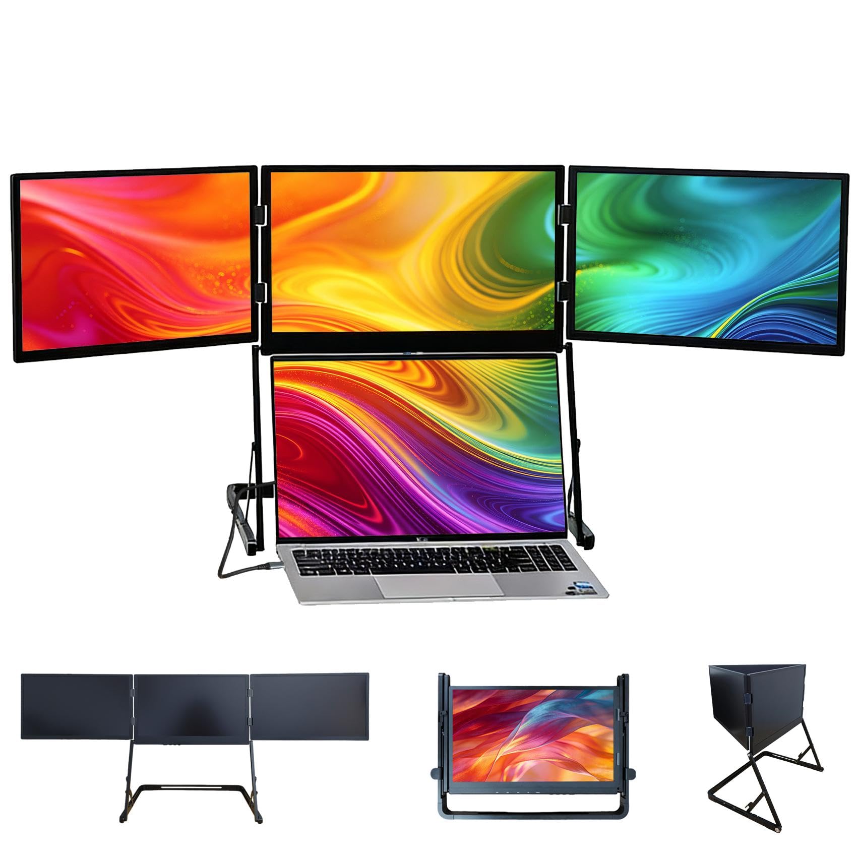 VSDISPLAY 15,6" 1080P Extension d'écran Triple pour Ordinateur Portable | FHD IPS Quad Monitor pour Windows/Mac de 13,6 à 17 Pouces,Support stable , alliage d'aluminium, interface USB-C et H/D
