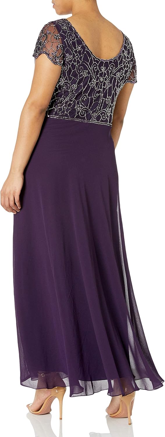 J Kara Women's Plus Size Long Dress with Flutter Sleeve