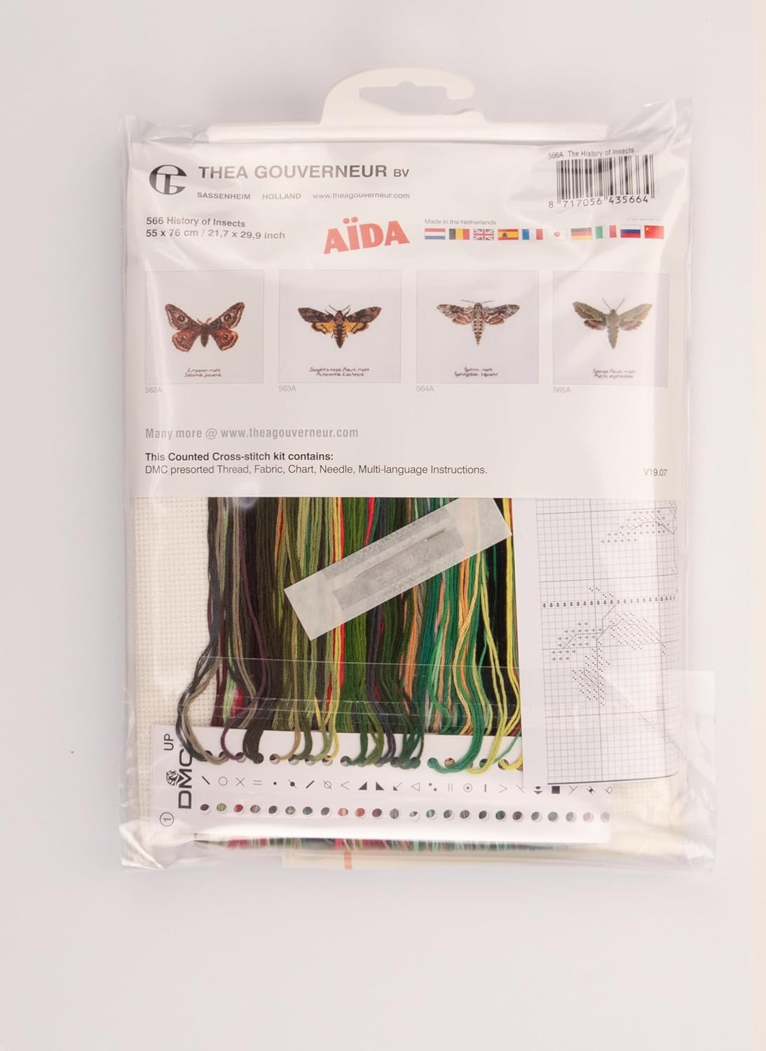Thea Gouverneur - Counted Cross Stitch Kit - The History of Insects - Aida - 14 Count - Embroidery Kit for Adults - DMC Embroidery Threads and Other Cross Stitch Supplies Included - 566A
