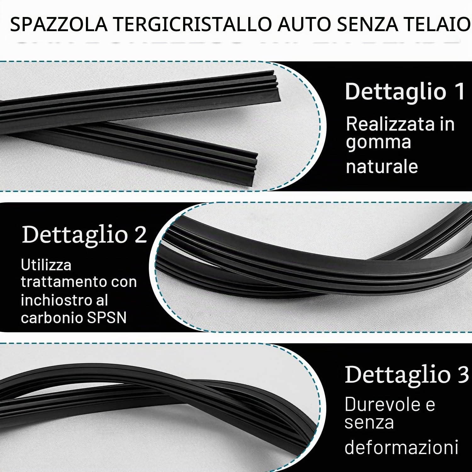 6 gomme per tergicristalli, al metro, in gomma, universali, compatibili con tutti i tergicristalli (800 mm)