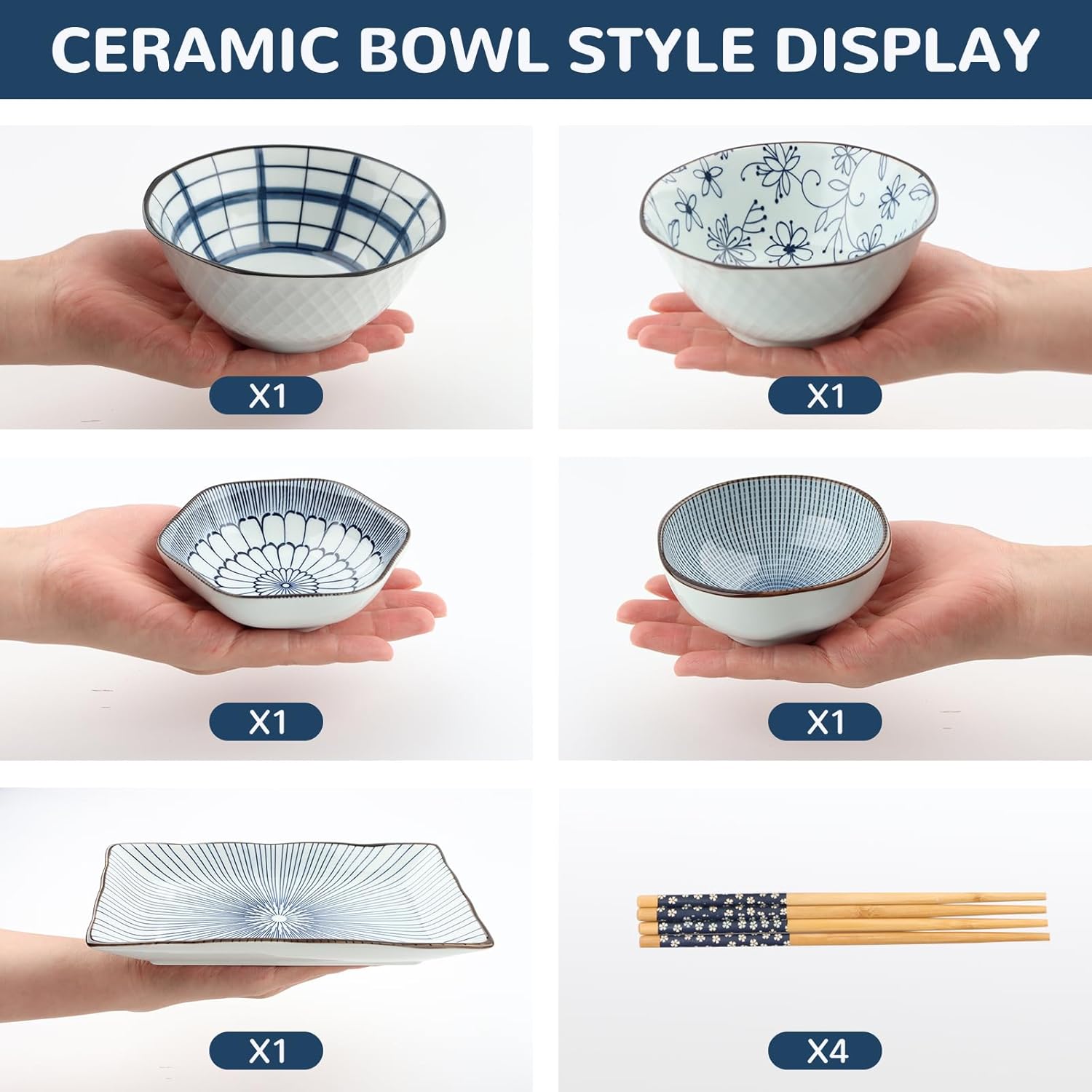 7 Pcs Japanese Style Ceramic Sushi Plate Set include 8.4 inch Rectangle Sushi Plates, 2 Sauce Bowls,2 Sauce Dish and 2 Pairs of Chopsticks for Dinner,Parties,Meat,Dessert,Dishwasher and Microwave Safe
