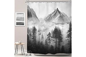 Riyidecor Rustic Misty Mountain Shower Curtain for Men