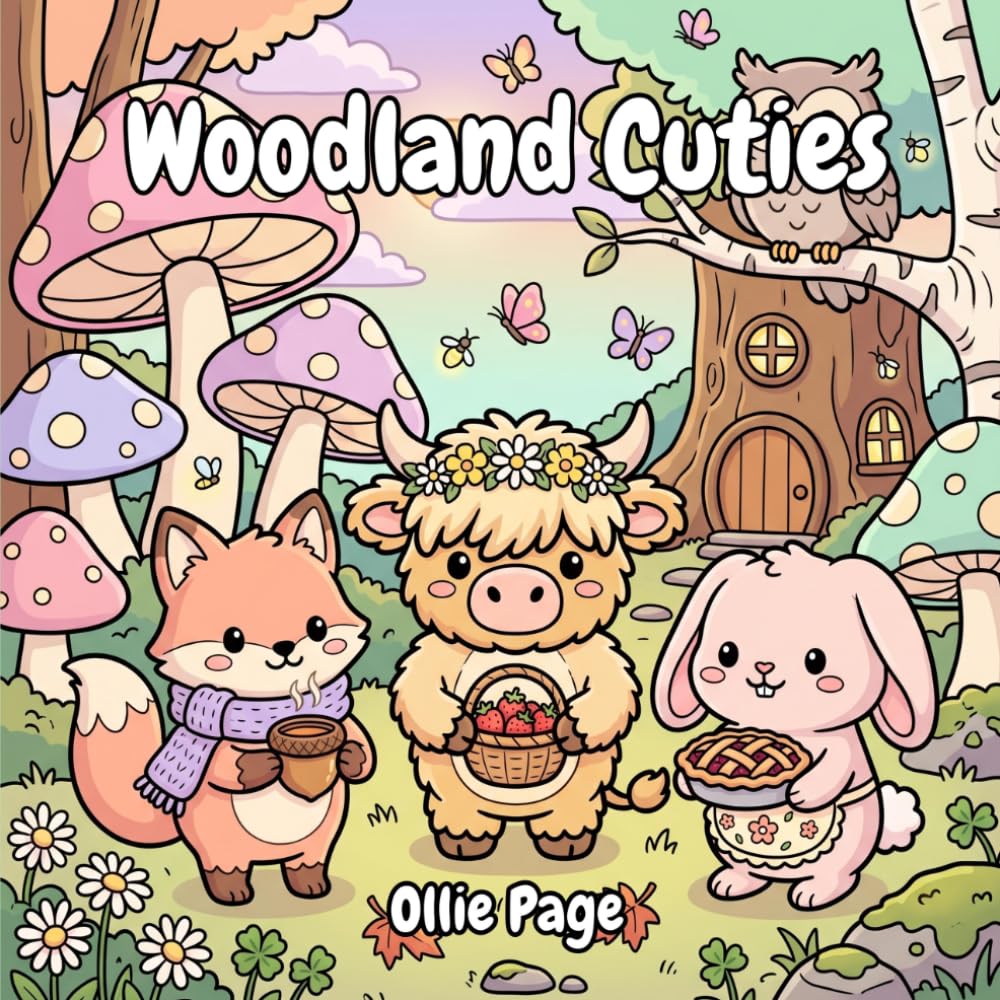 Woodland Cuties: A Cozy Woodland Coloring Book for Adults and Kids: Featuring Adorable Animals, Sweet Treats, and Peaceful Scenes for Stress Relief