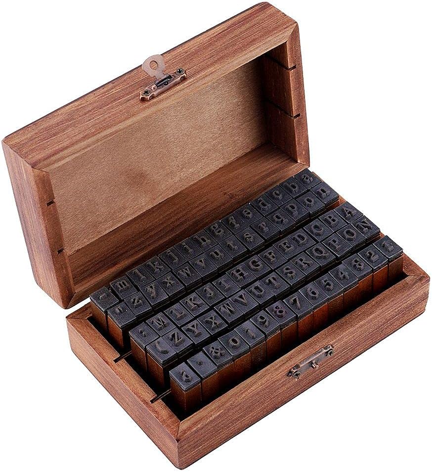 Wooden Rubber Alphabet Letter, 70 Pcs Alphabet Letter Stamps with Vintage Storage Box, DIY Craft Punch Stamp Set for Album Scrapbook, Card Making