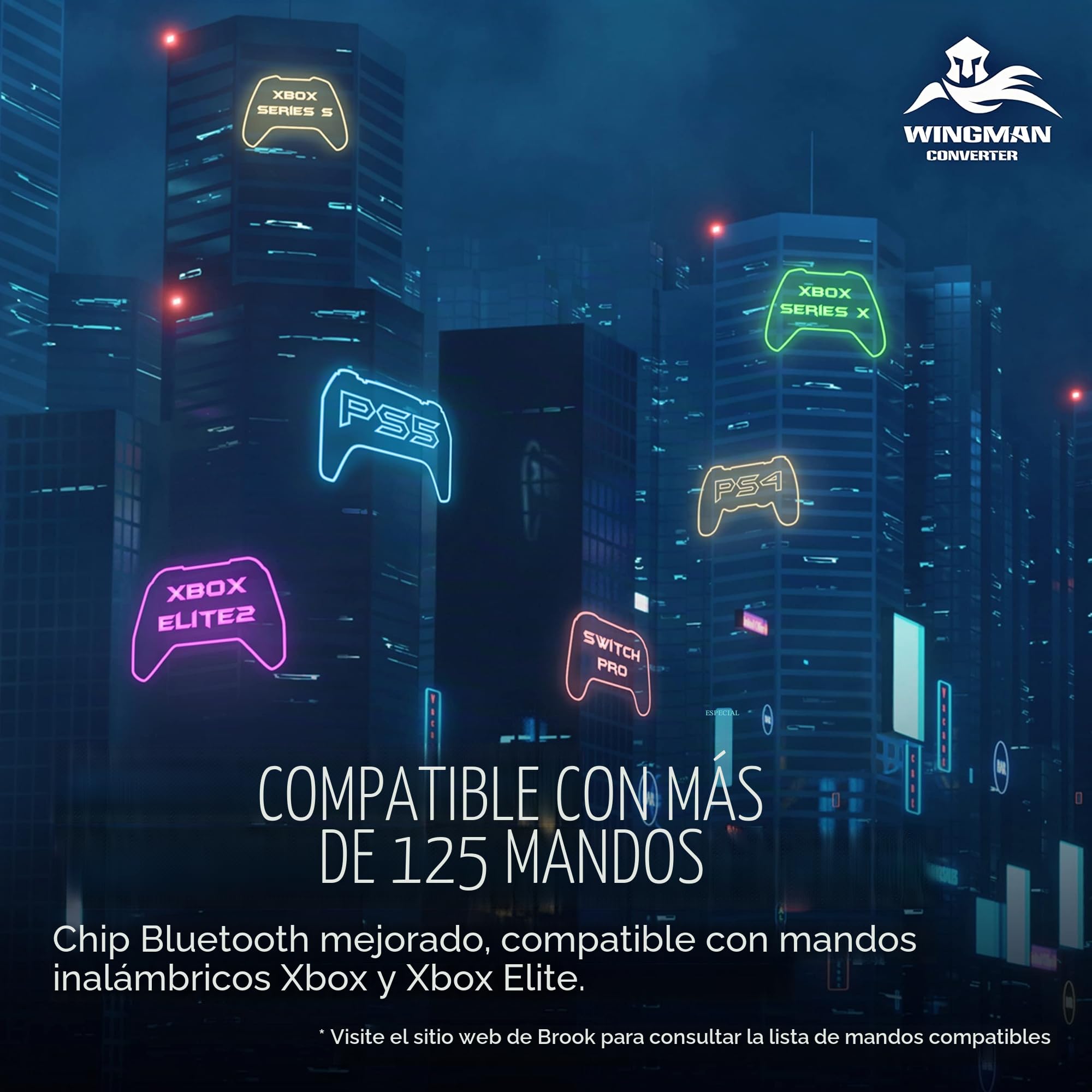 Brook Wingman XE 2 Converter - Adaptador de Controlador inalámbrico Dos en uno para PS, Consolas Switch y PC, soporta Turbo Ajustable Remap, Color Azul