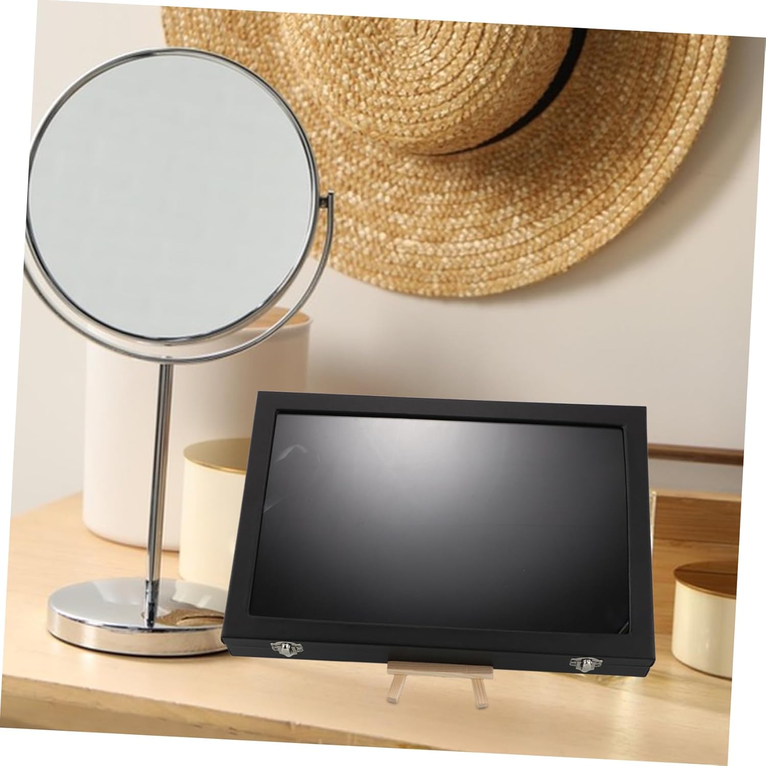 Ciieeo Large Enamel Pin Display Case 14 x 9.5 Shadow Box with Easel for Medals Jewelry Pins and Collection Wall and Tabletop Use