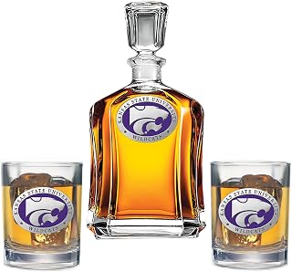 Heritage Pewter Kansas State Decanter with 2 Glasses Combination Set | 24 OZ Pourer with 2 Double Old-Fashioned Glasses | Expertly Crafted Pewter Glass